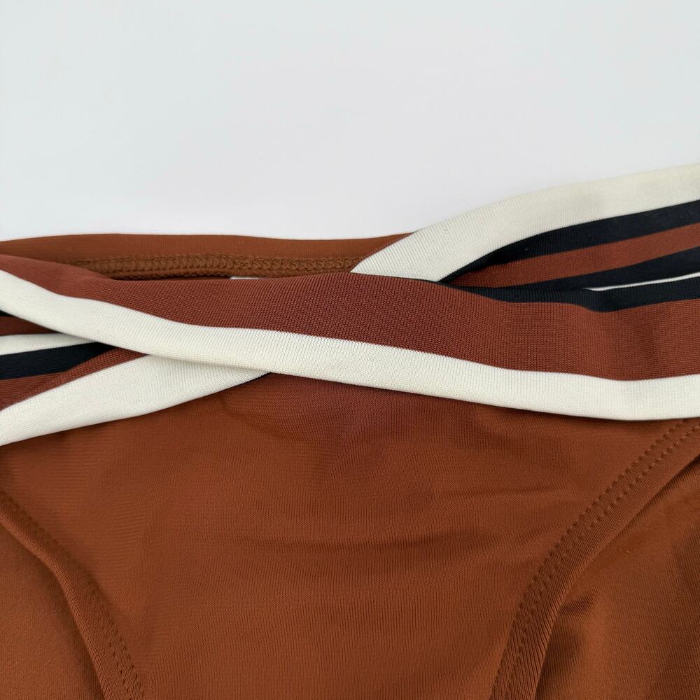 Robin Piccone Simone Twist Bikini Bottom Size Large NEW Stripe Swim Cocoa NWOT - Picture 10 of 13